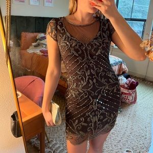 Pizarro Nights Deep Gray Beaded Mini Dress